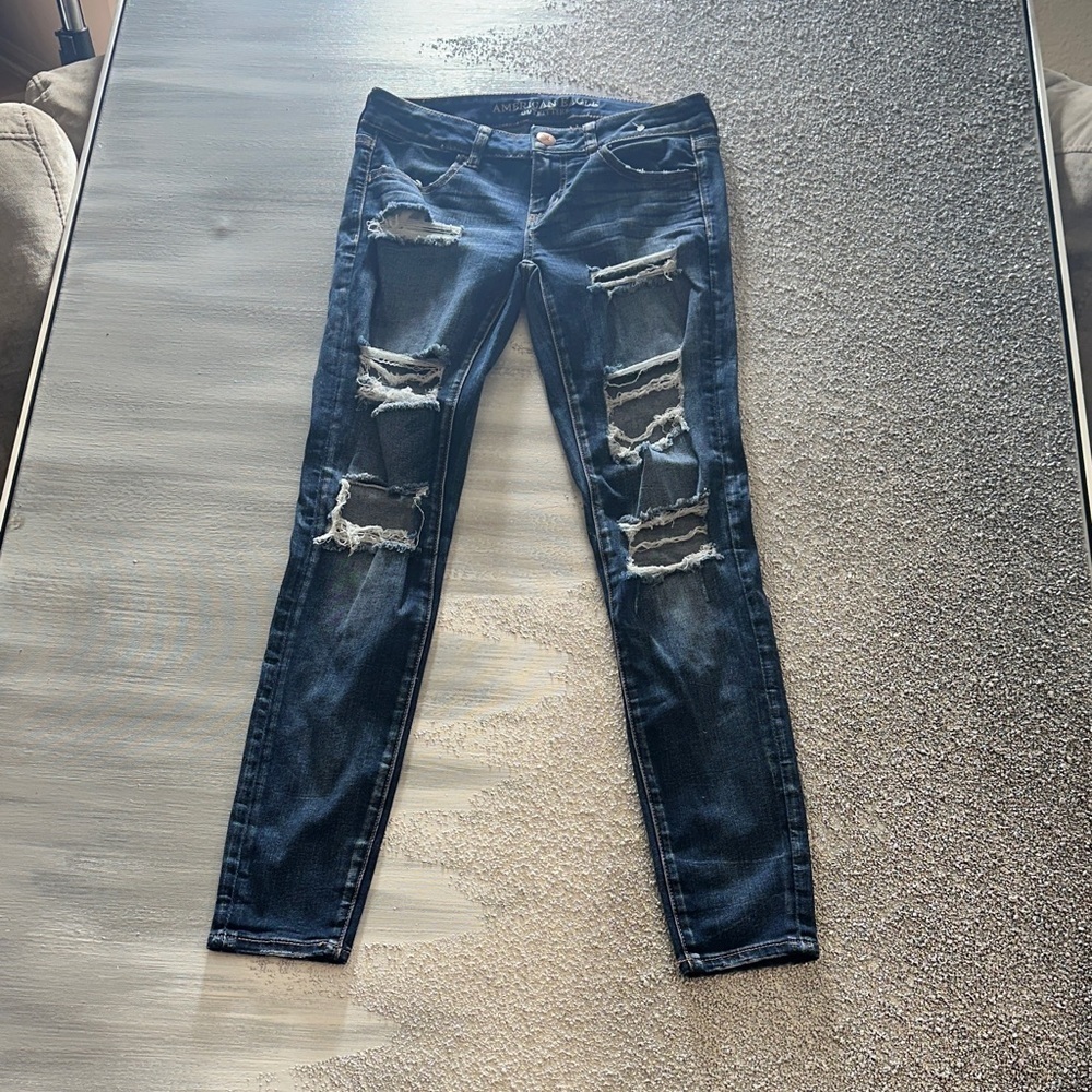 American Eagle Outfitters Ripped Dark Blue Skinny Jeans